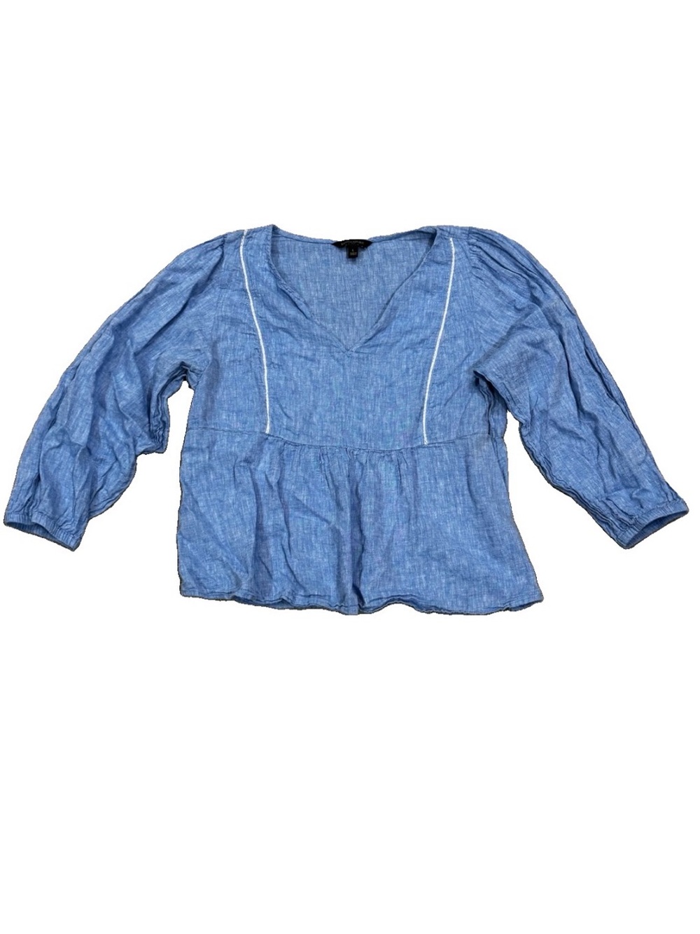 Banana Republic Chambray Lace Top Blouse Women's Large Blue Linen V-neck